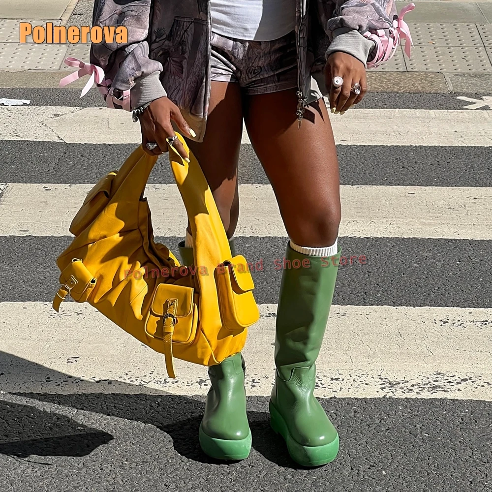 Street Fashion Trend 2025 - Damskie seksowne buty zimowe, modne, zielone