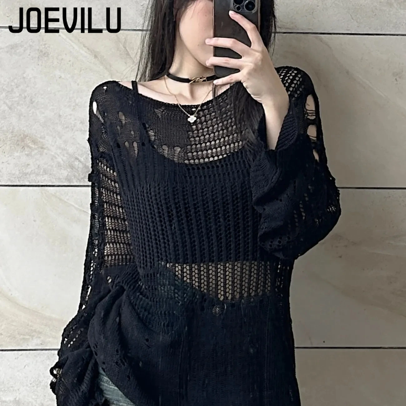 Street Fashion Korean - JOEVILU Hollow dzianinowa bluzka letnia luźna