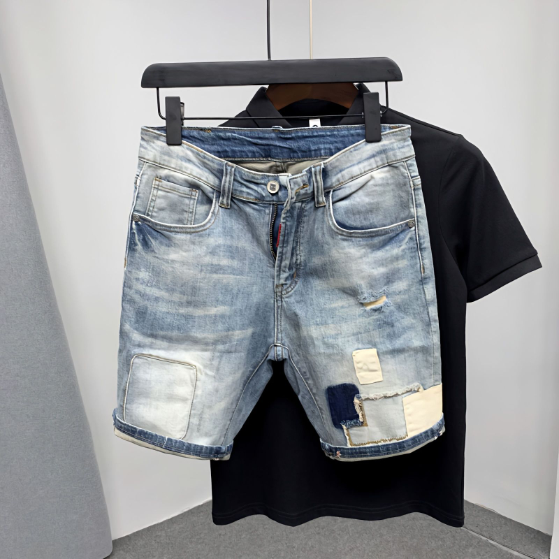 Street Fashion Baggy - Proste męskie spodenki jeansowe Ripped Jorts