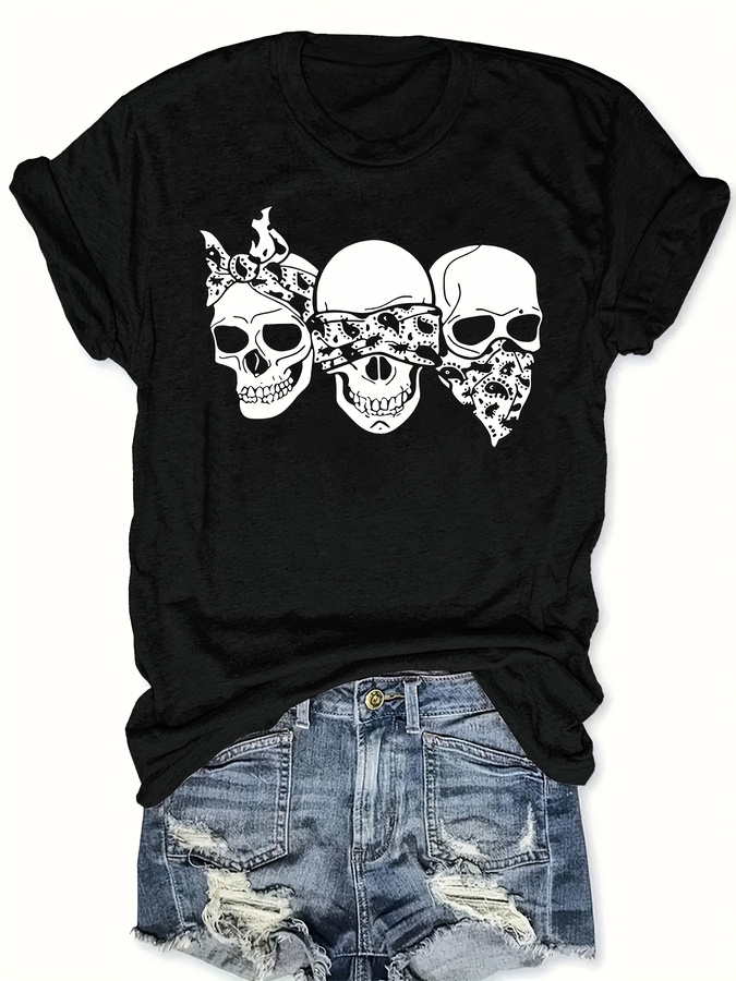 Street Fashion Trend 2025 - Koszulka z motywem wesołej kreskówkowej czaszki,