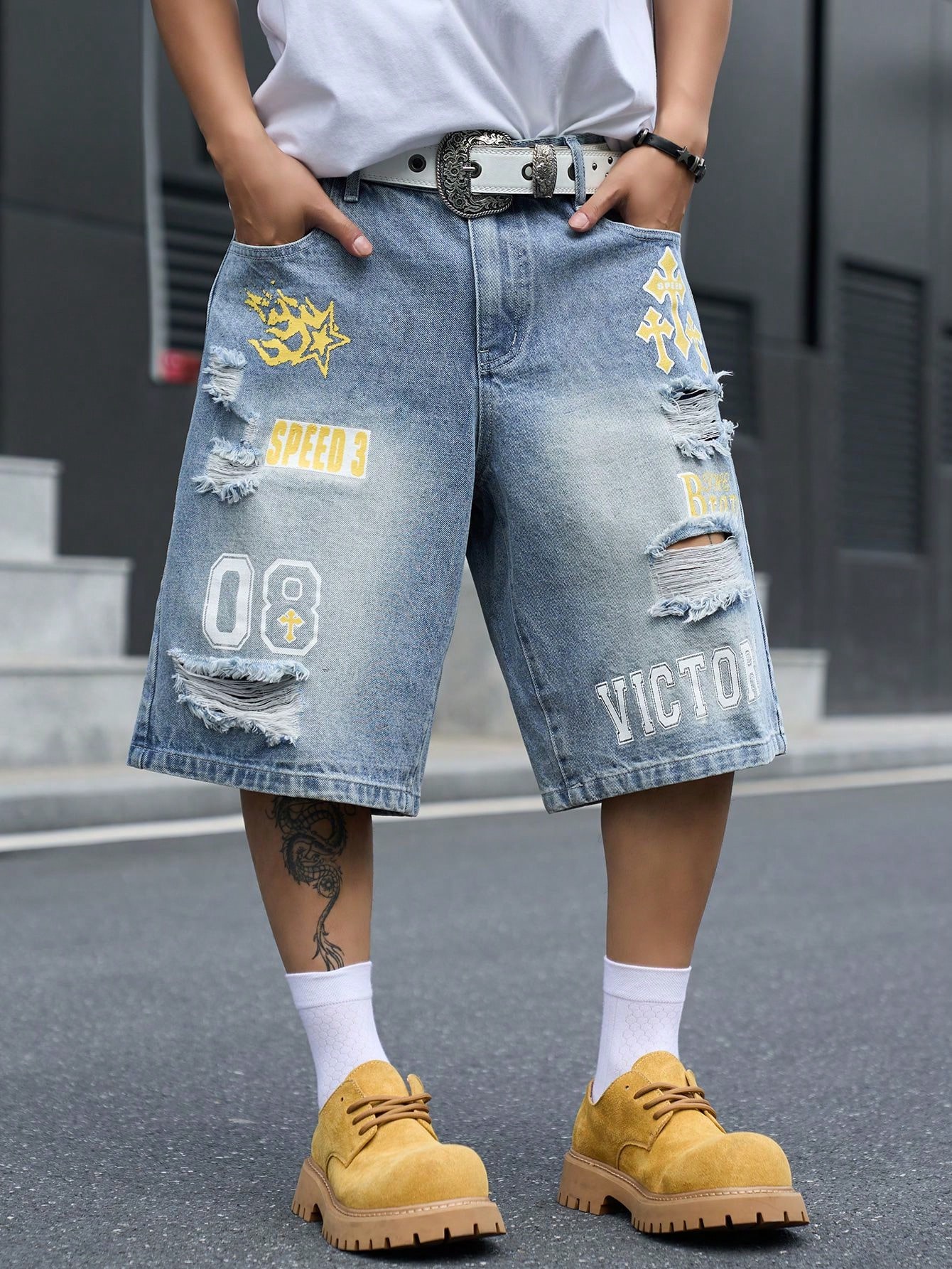 Street Fashion Baggy - Męskie luźne dżinsowe szorty bermudy, vintage'owe,