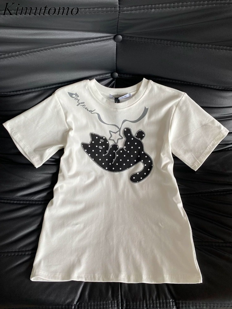 Fashion Street Cat - Koszulki Kimutomo Damskie z Nadrukiem Gwiazd