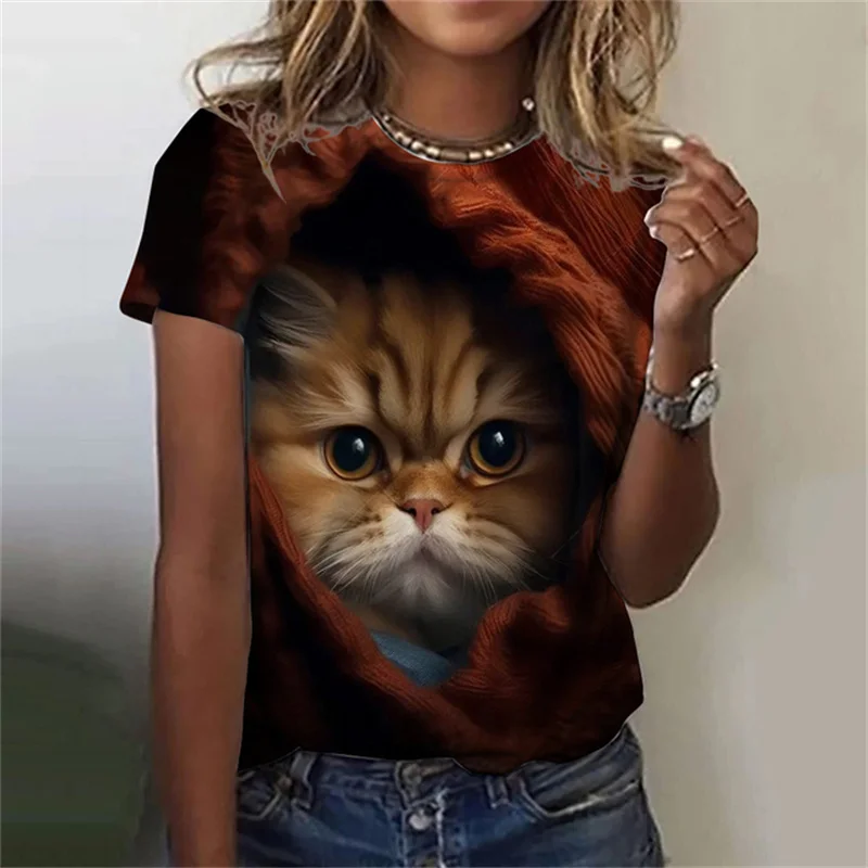 Modny damski t-shirt z nadruki – Fashion Street Cat recenzja i cena