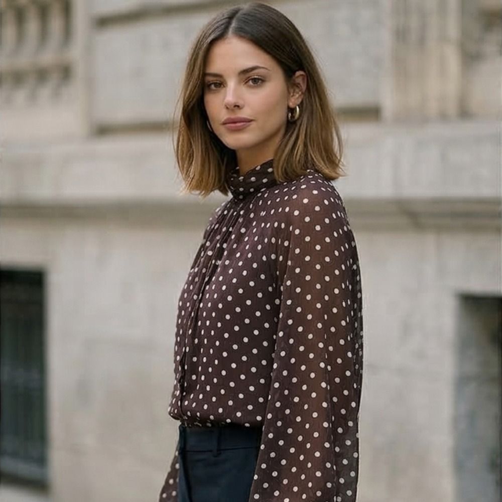 Bluzka z długim rękawem w krop – Street Fashion Necklace recenzja i cena