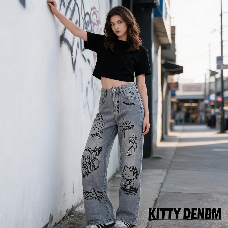 Urocze dżinsy damskie w stylu  – Street Fashion Graffiti recenzja i cena