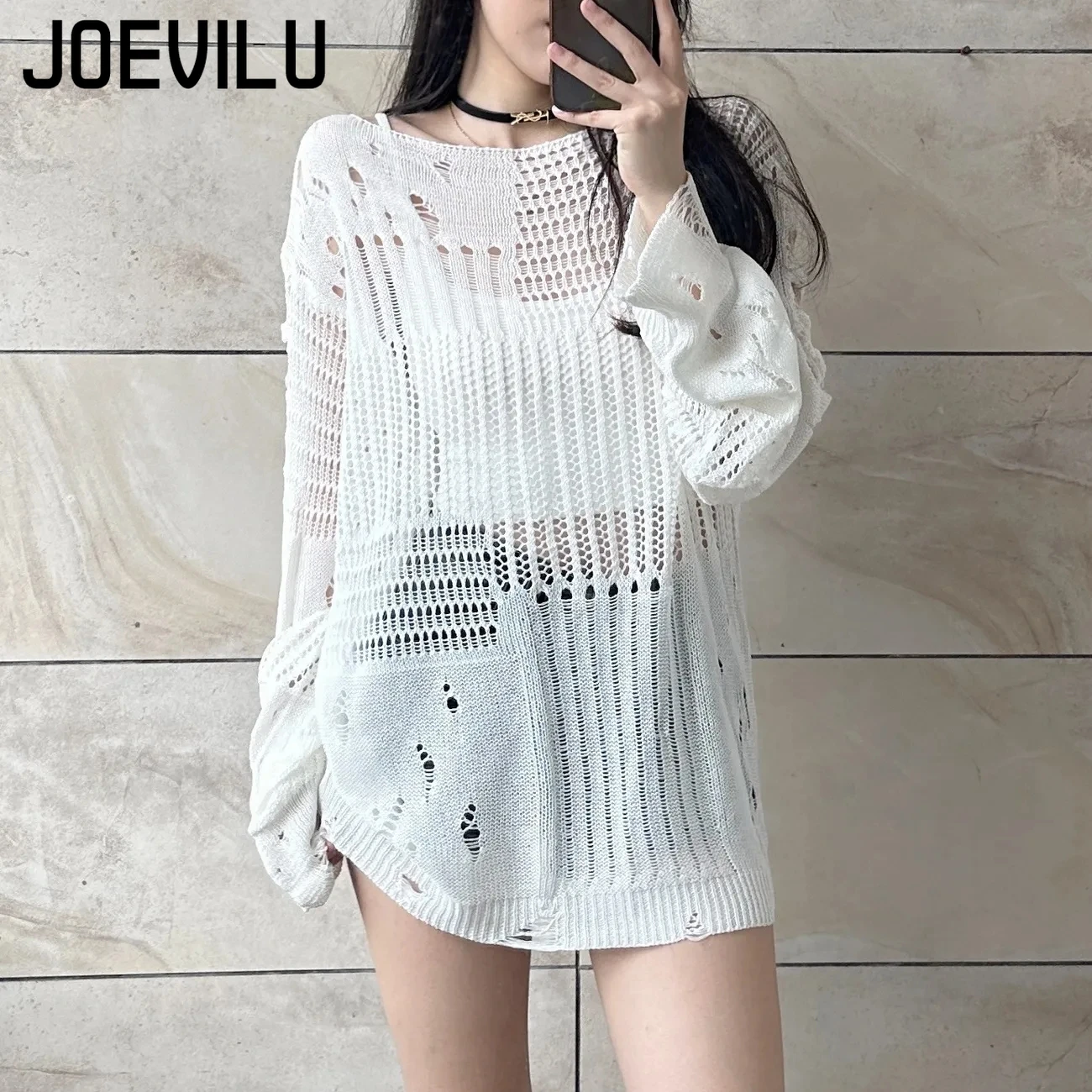 JOEVILU Hollow dzianinowa bluz – Street Fashion Korean recenzja i cena
