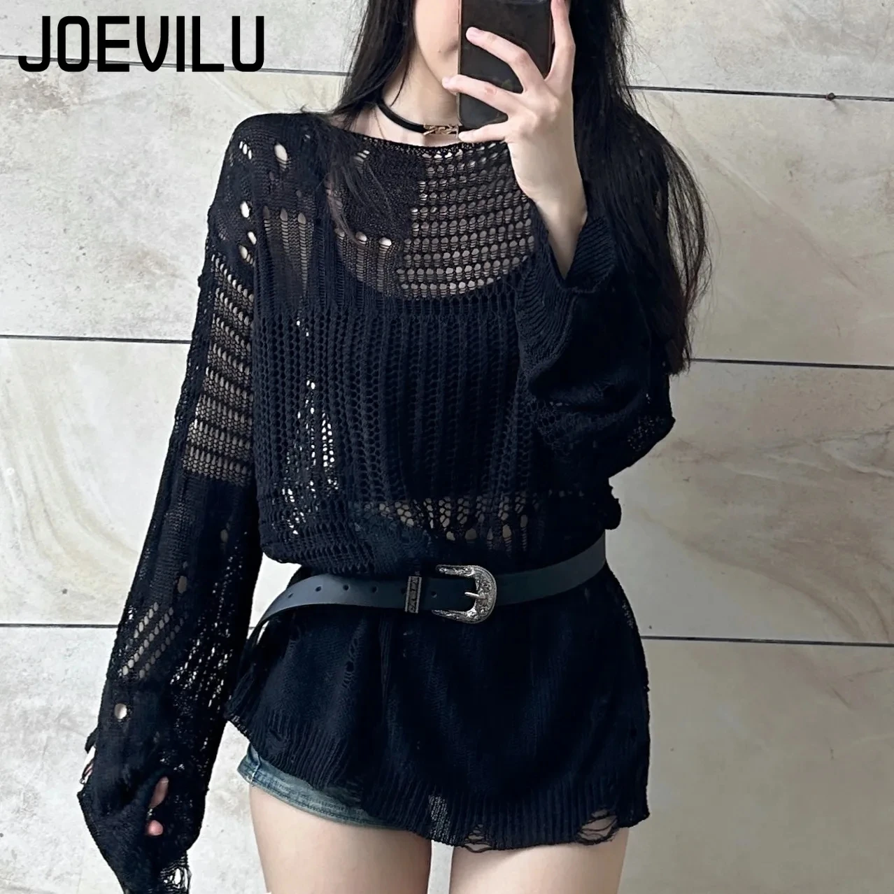JOEVILU Hollow dzianinowa bluz – Street Fashion Korean recenzja i cena