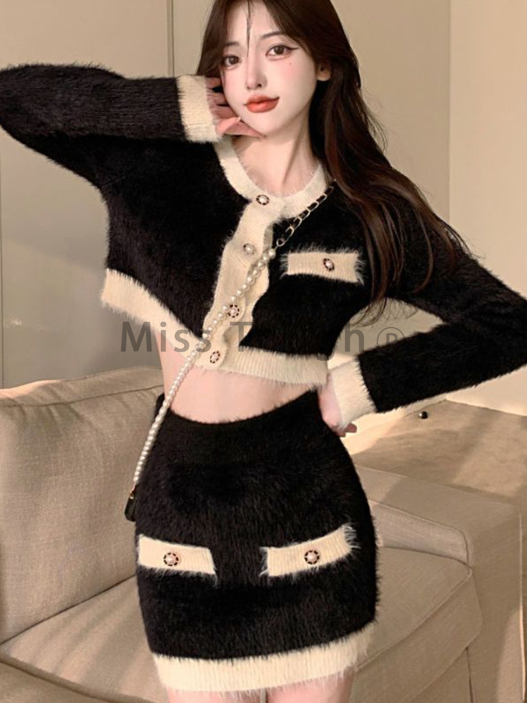 Zimowa puszysta dzianina 2-czę – Street Fashion Korean recenzja i cena